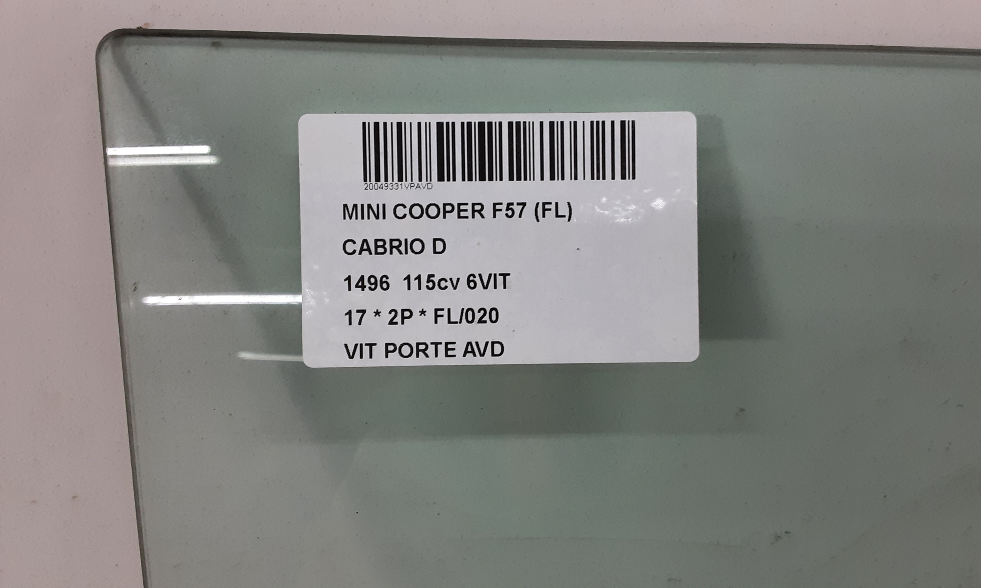 RIGHT FRONT DOOR WINDOW Mini F57 Cabrio : 11/15 &gt;
