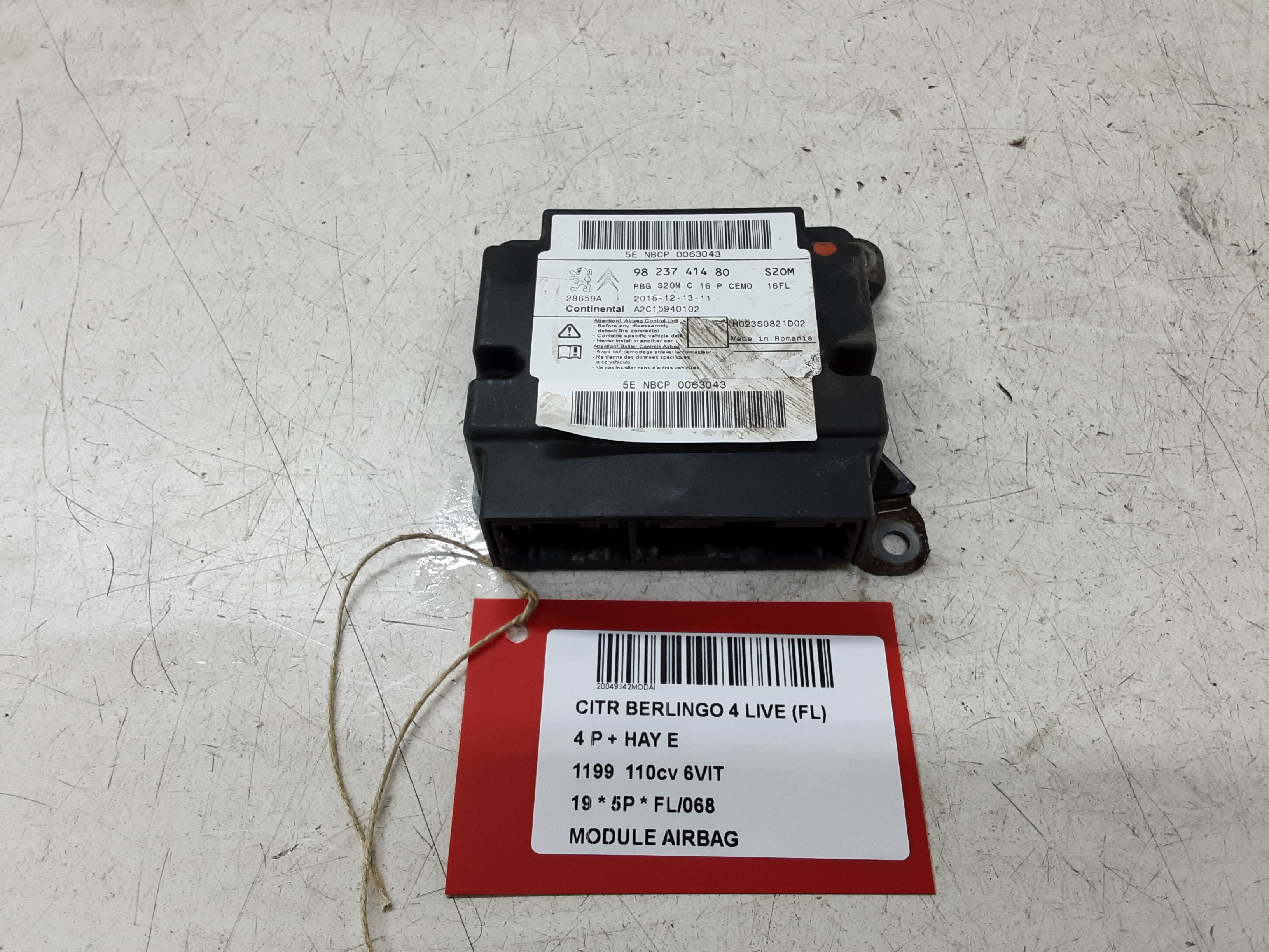MODULE D'AIRBAG Citroen BERLINGO 9/18+
