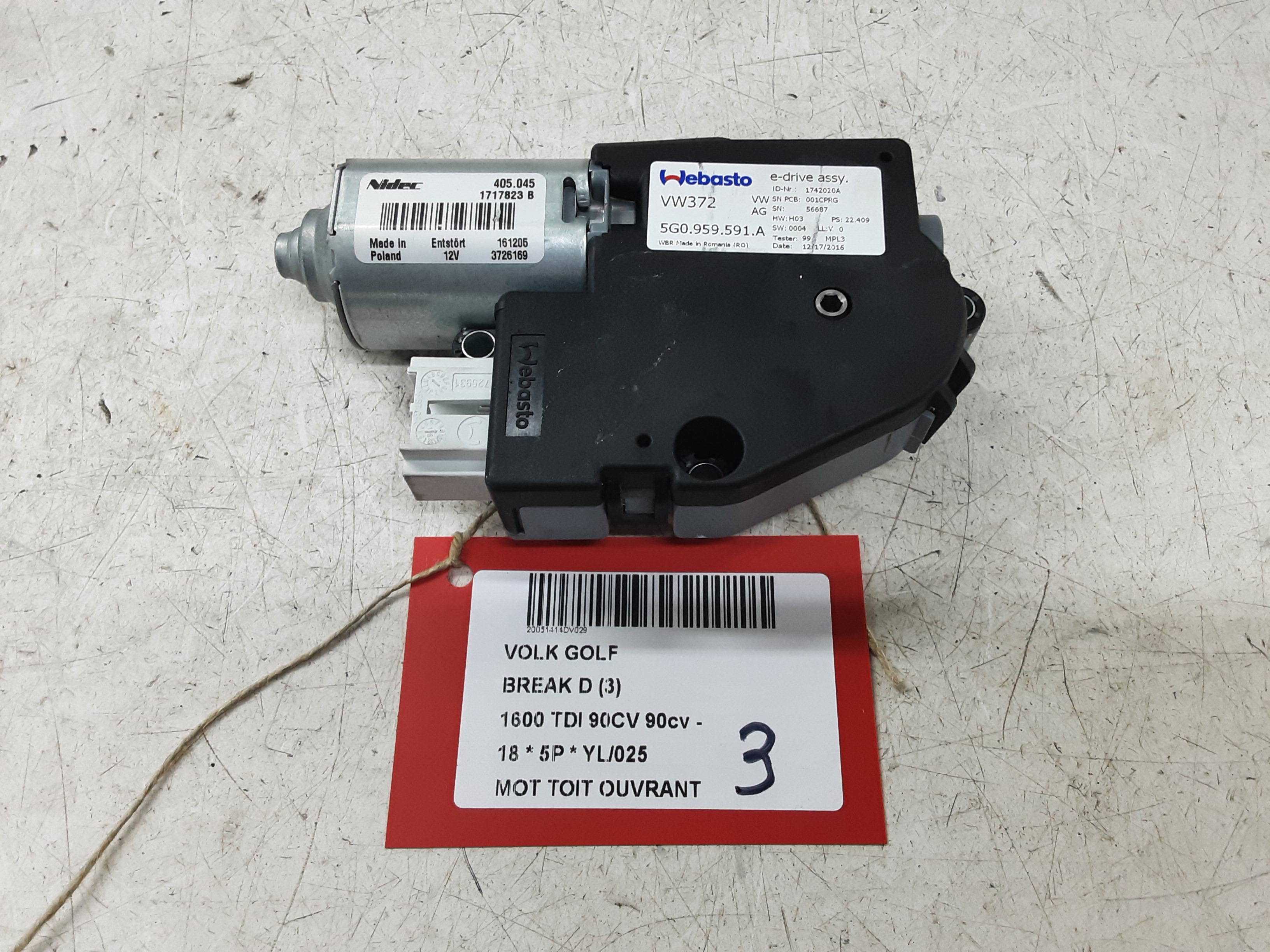 MOTOR SCHUIFDAK Vw GOLF VII 1/17 - 2/20 FaceLift