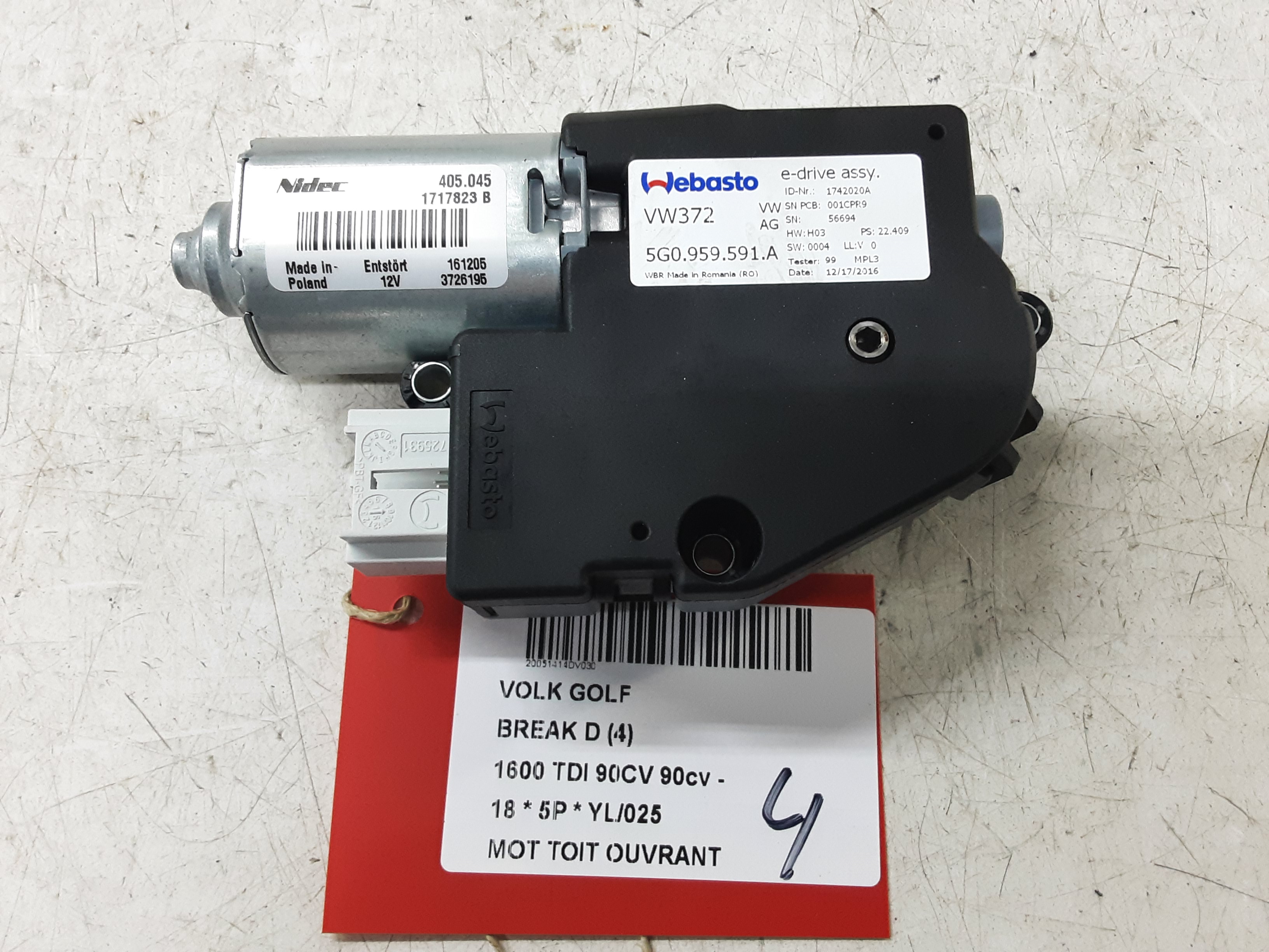 MOTOR SCHUIFDAK Vw GOLF VII 1/17 - 2/20 FaceLift