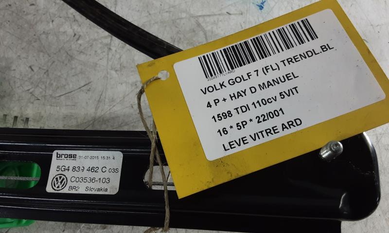 FENSTERMECHANIK TÜRIG RECHTS HINTEN Vw GOLF VII 11/12 - 17